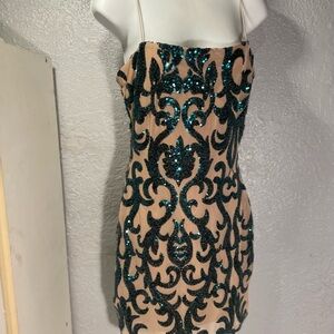 Windsor Teal and Nude Sequin Mini Dress